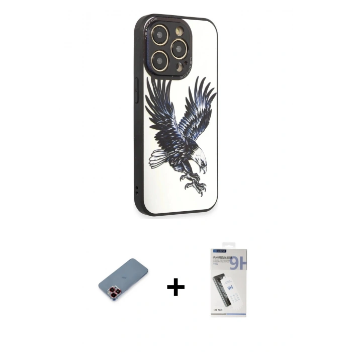 MARSİLYAN™- iPhone 12 Pro Kılıf Odak Klasik Serisi - Şeffaf Uv Polymer Nano Ekran Koruyucu + Metal Kamera Lens Koruma Cam - KI