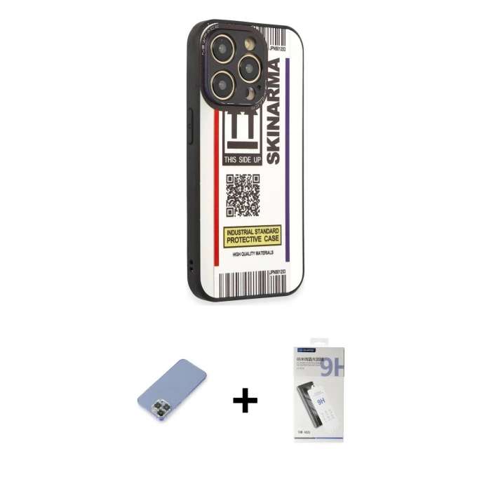MARSİLYAN™- iPhone 12 Pro Kılıf Odak Klasik Serisi - Şeffaf Uv Polymer Nano Ekran Koruyucu + Metal Kamera Lens Koruma Cam - KUYL