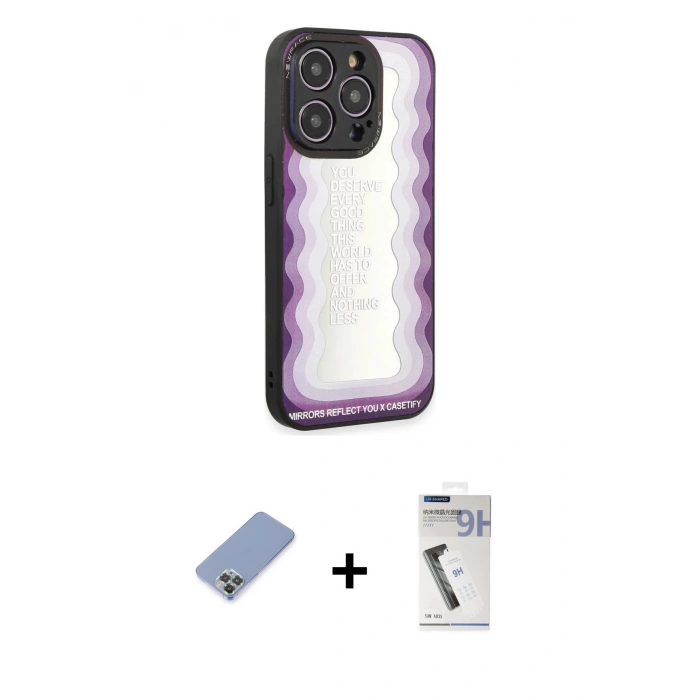 MARSİLYAN™- iPhone 12 Pro Kılıf Odak Klasik Serisi - Şeffaf Uv Polymer Nano Ekran Koruyucu + Metal Kamera Lens Koruma Cam - KUYL