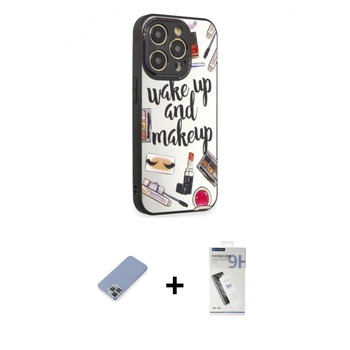 MARSİLYAN™- iPhone 12 Pro Kılıf Odak Klasik Serisi - Şeffaf Uv Polymer Nano Ekran Koruyucu + Metal Kamera Lens Koruma Cam - KUYL