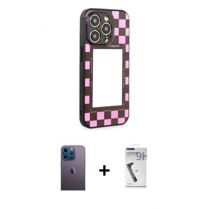 MARSİLYAN™- iPhone 12 Pro Kılıf Odak Klasik Serisi - Şeffaf Uv Polymer Nano Ekran Koruyucu + Neon Fosforlu Kamera Lens - MI