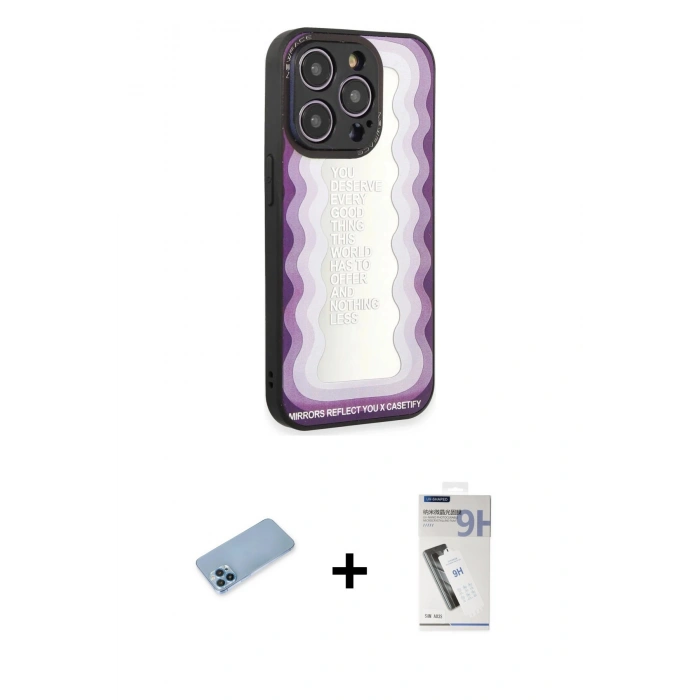 MARSİLYAN™- iPhone 12 Pro Kılıf Odak Klasik Serisi - Şeffaf Uv Polymer Nano Ekran Koruyucu + Shine Kamera Lens Koruma Cam - MI