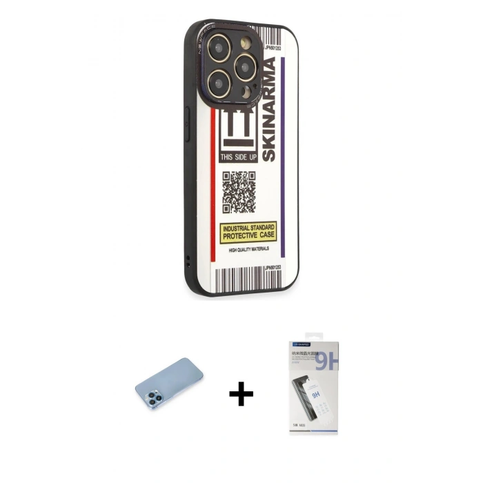 MARSİLYAN™- iPhone 12 Pro Kılıf Odak Klasik Serisi - Şeffaf Uv Polymer Nano Ekran Koruyucu + Shine Kamera Lens Koruma Cam - MI