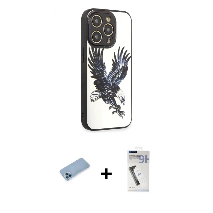 MARSİLYAN™- iPhone 12 Pro Kılıf Odak Klasik Serisi - Şeffaf Uv Polymer Nano Ekran Koruyucu + Shine Kamera Lens Koruma Cam - MI