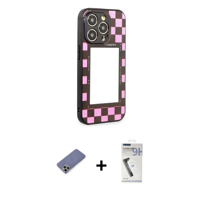 MARSİLYAN™- iPhone 12 Pro Kılıf Odak Klasik Serisi - Şeffaf Uv Polymer Nano Ekran Koruyucu + Metal Kamera Lens Koruma Cam - GD