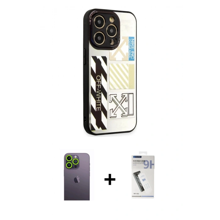 MARSİLYAN™- iPhone 12 Pro Kılıf Odak Klasik Serisi - Şeffaf Uv Polymer Nano Ekran Koruyucu + Neon Fosforlu Kamera Lens - YL