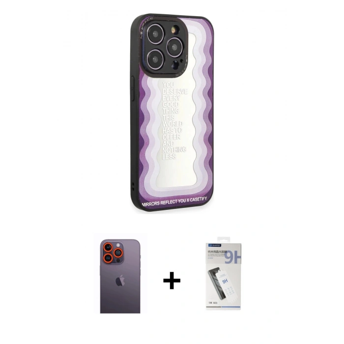 MARSİLYAN™- iPhone 12 Pro Kılıf Odak Klasik Serisi - Şeffaf Uv Polymer Nano Ekran Koruyucu + Neon Fosforlu Kamera Lens - TU