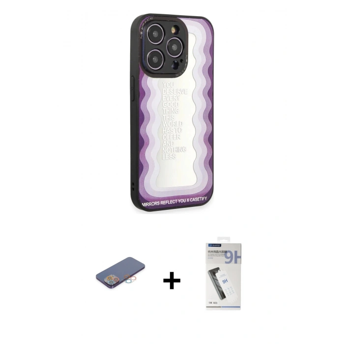 MARSİLYAN™- iPhone 12 Pro Kılıf Odak Klasik Serisi - Şeffaf Uv Polymer Nano Ekran Koruyucu + Renkli Kamera Lens Koruma Cam - PE