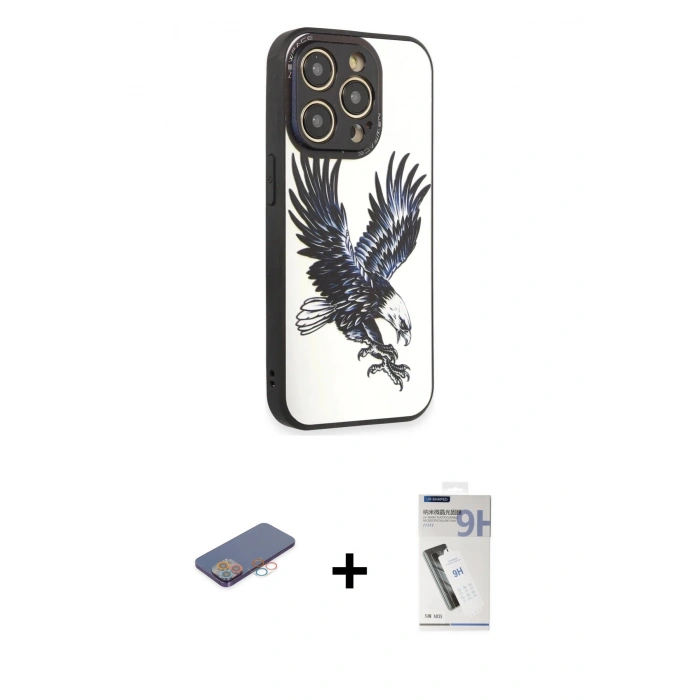 MARSİLYAN™- iPhone 12 Pro Kılıf Odak Klasik Serisi - Şeffaf Uv Polymer Nano Ekran Koruyucu + Renkli Kamera Lens Koruma Cam - PE