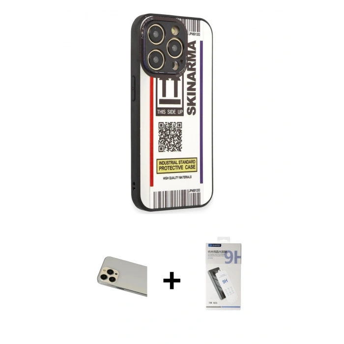 MARSİLYAN™- iPhone 12 Pro Kılıf Odak Klasik Serisi - Şeffaf Uv Polymer Nano Ekran Koruyucu + Rainbow Kamera Lens Koruma Cam - GD