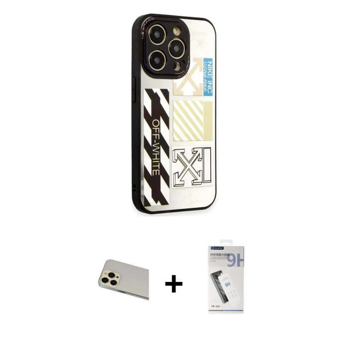 MARSİLYAN™- iPhone 12 Pro Kılıf Odak Klasik Serisi - Şeffaf Uv Polymer Nano Ekran Koruyucu + Rainbow Kamera Lens Koruma Cam - GD