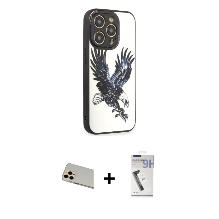 MARSİLYAN™- iPhone 12 Pro Kılıf Odak Klasik Serisi - Şeffaf Uv Polymer Nano Ekran Koruyucu + Rainbow Kamera Lens Koruma Cam - GD