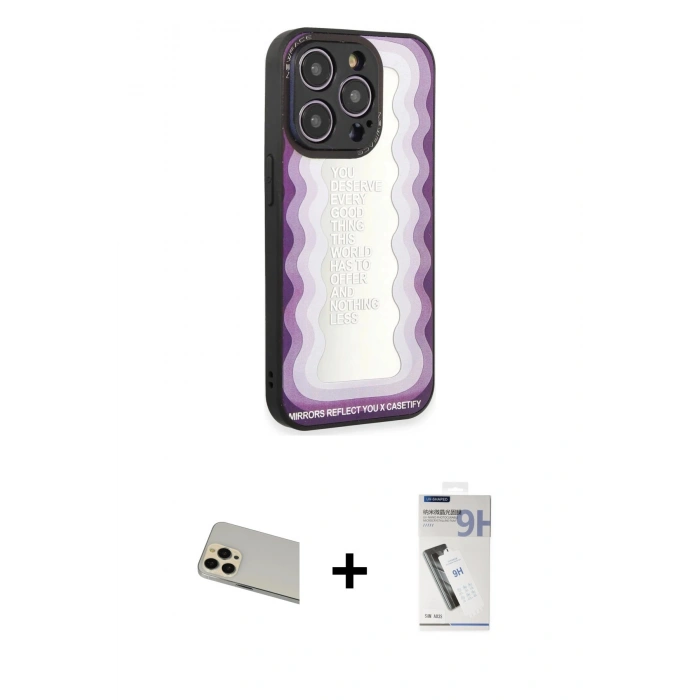 MARSİLYAN™- iPhone 12 Pro Kılıf Odak Klasik Serisi - Şeffaf Uv Polymer Nano Ekran Koruyucu + Rainbow Kamera Lens Koruma Cam - GD