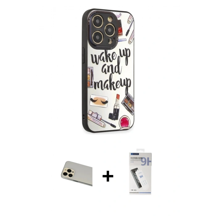 MARSİLYAN™- iPhone 12 Pro Kılıf Odak Klasik Serisi - Şeffaf Uv Polymer Nano Ekran Koruyucu + Rainbow Kamera Lens Koruma Cam - GD