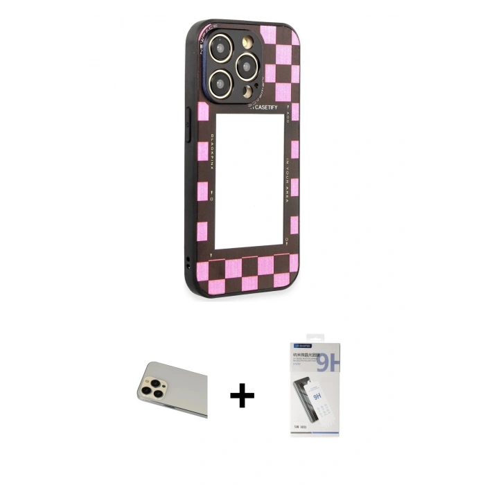 MARSİLYAN™- iPhone 12 Pro Kılıf Odak Klasik Serisi - Şeffaf Uv Polymer Nano Ekran Koruyucu + Rainbow Kamera Lens Koruma Cam - GD