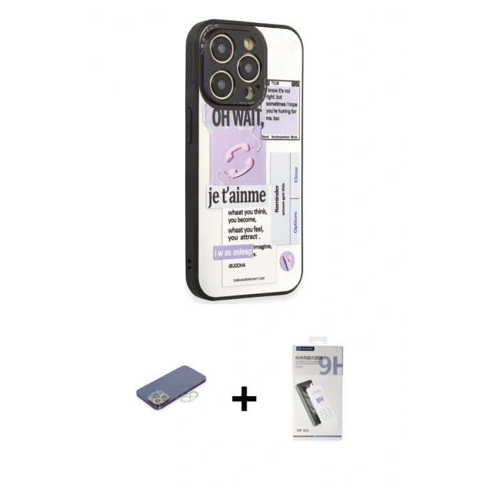 MARSİLYAN™- iPhone 12 Pro Kılıf Odak Klasik Serisi - Şeffaf Uv Polymer Nano Ekran Koruyucu + Renkli Kamera Lens Koruma Cam - YL