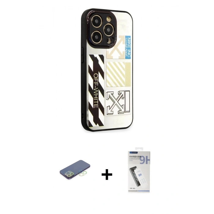 MARSİLYAN™- iPhone 12 Pro Kılıf Odak Klasik Serisi - Şeffaf Uv Polymer Nano Ekran Koruyucu + Renkli Kamera Lens Koruma Cam - YL