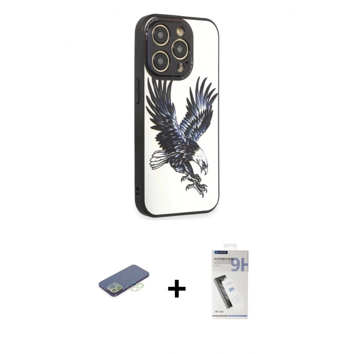 MARSİLYAN™- iPhone 12 Pro Kılıf Odak Klasik Serisi - Şeffaf Uv Polymer Nano Ekran Koruyucu + Renkli Kamera Lens Koruma Cam - YL