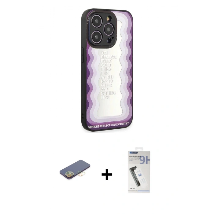 MARSİLYAN™- iPhone 12 Pro Kılıf Odak Klasik Serisi - Şeffaf Uv Polymer Nano Ekran Koruyucu + Renkli Kamera Lens Koruma Cam - SI