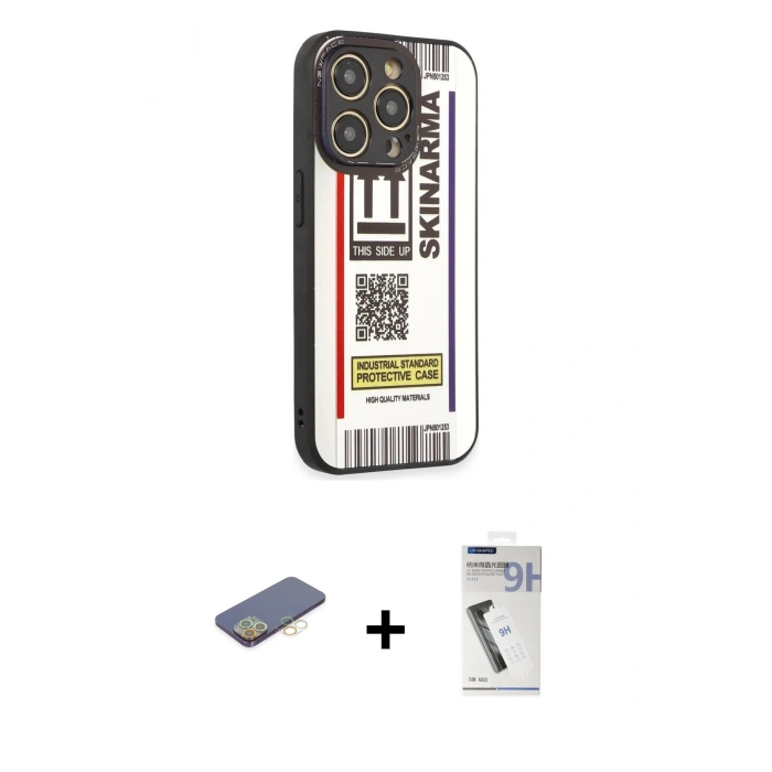 MARSİLYAN™- iPhone 12 Pro Kılıf Odak Klasik Serisi - Şeffaf Uv Polymer Nano Ekran Koruyucu + Renkli Kamera Lens Koruma Cam - SI