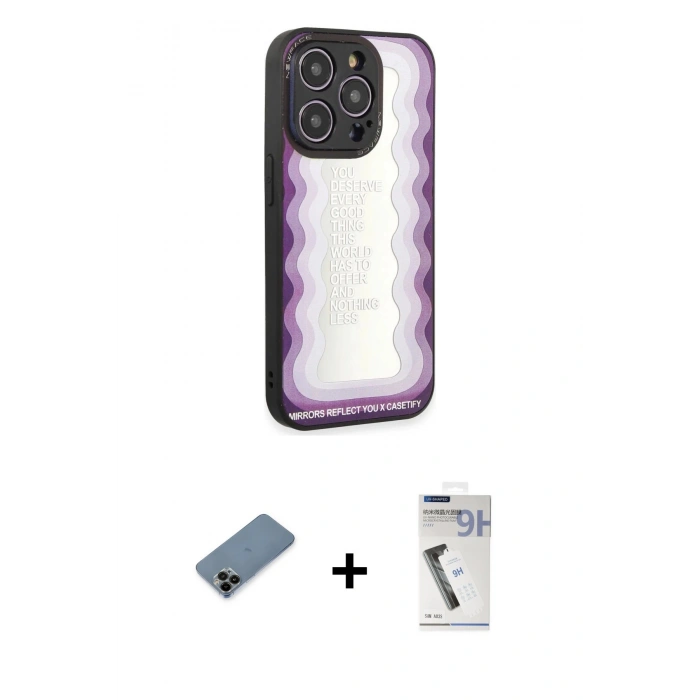MARSİLYAN™- iPhone 12 Pro Kılıf Odak Klasik Serisi - Şeffaf Uv Polymer Nano Ekran Koruyucu + Shine Kamera Lens Koruma Cam - SH