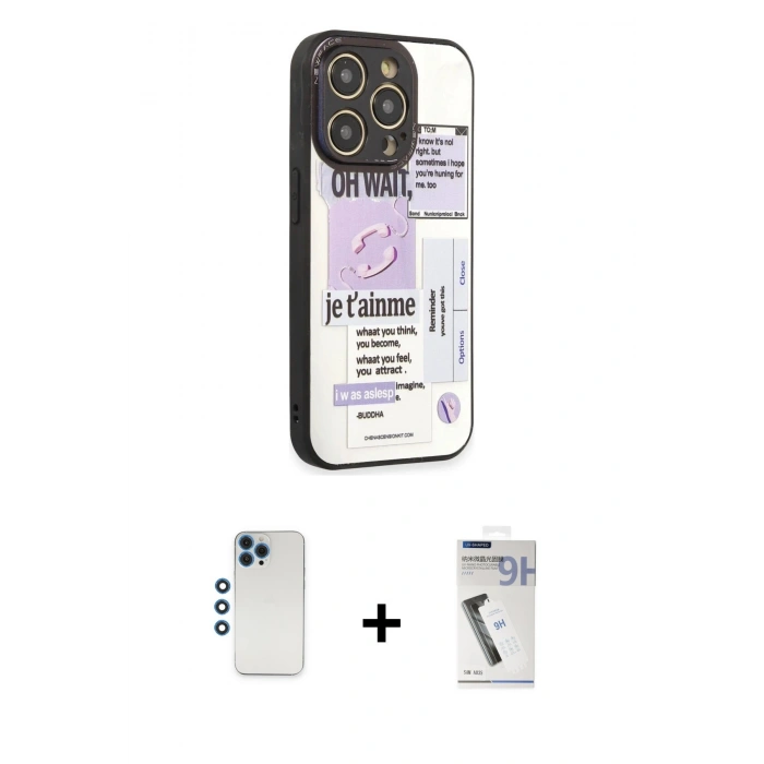 MARSİLYAN™- iPhone 12 Pro Kılıf Odak Klasik Serisi - Şeffaf Uv Polymer Nano Ekran Koruyucu + Shine Kamera Lens - MI