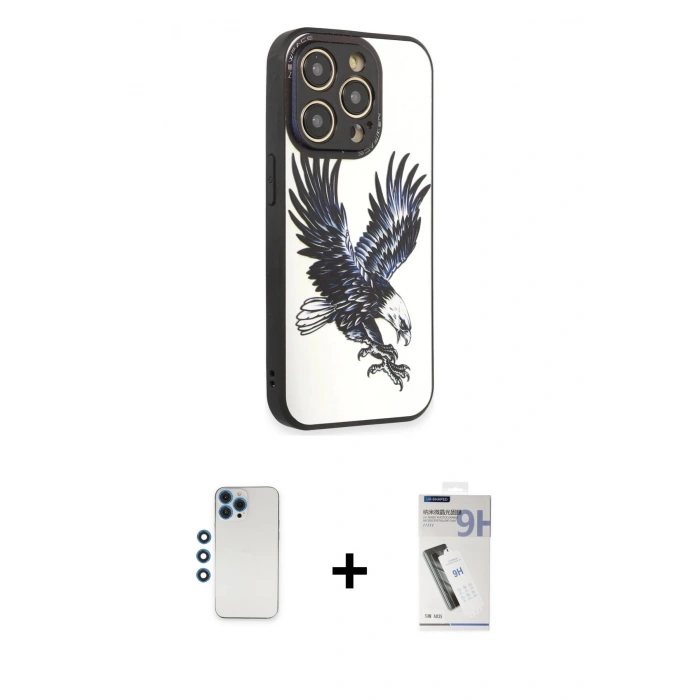 MARSİLYAN™- iPhone 12 Pro Kılıf Odak Klasik Serisi - Şeffaf Uv Polymer Nano Ekran Koruyucu + Shine Kamera Lens - MI