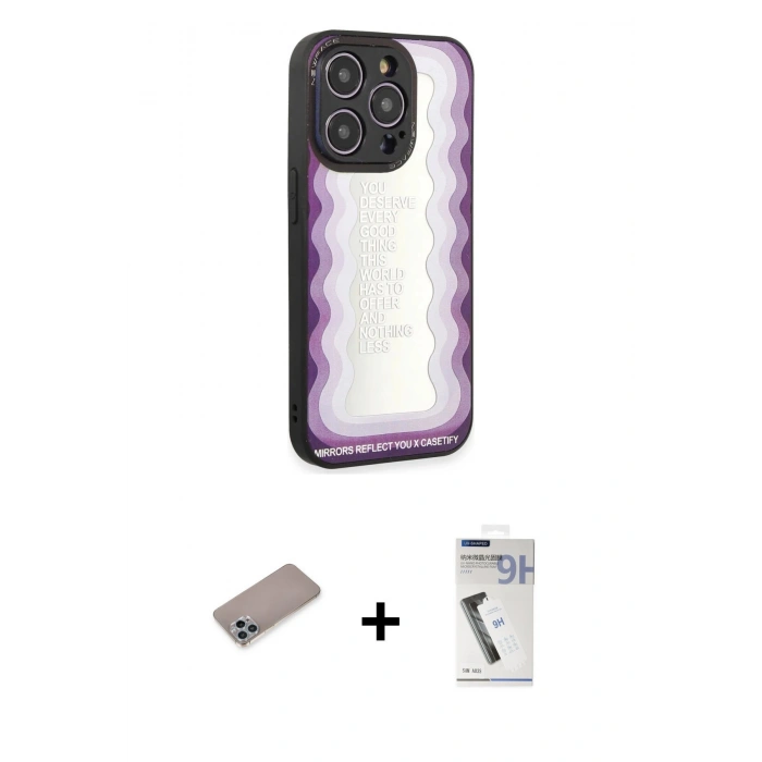 MARSİLYAN™- iPhone 12 Pro Kılıf Odak Klasik Serisi - Şeffaf Uv Polymer Nano Ekran Koruyucu + Sierra Blue Shine Kamera Lens Koruma Cam