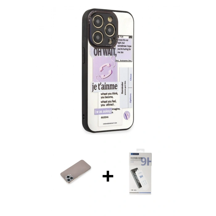MARSİLYAN™- iPhone 12 Pro Kılıf Odak Klasik Serisi - Şeffaf Uv Polymer Nano Ekran Koruyucu + Sierra Blue Shine Kamera Lens Koruma Cam