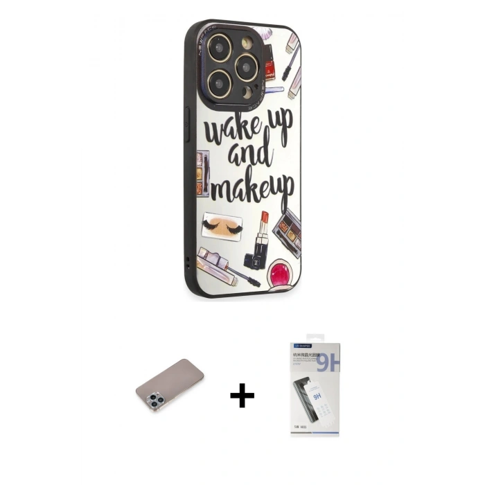 MARSİLYAN™- iPhone 12 Pro Kılıf Odak Klasik Serisi - Şeffaf Uv Polymer Nano Ekran Koruyucu + Sierra Blue Shine Kamera Lens Koruma Cam