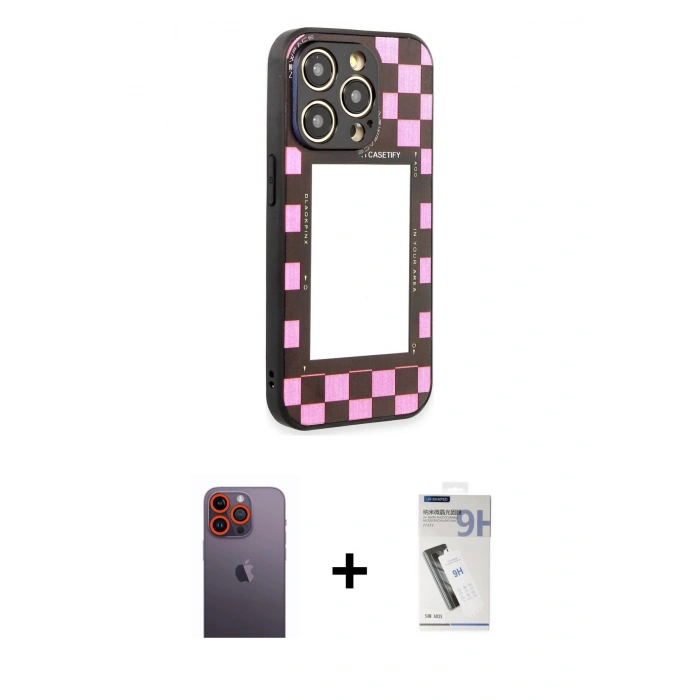 MARSİLYAN™- iPhone 12 Pro Kılıf Odak Klasik Serisi - Şeffaf Uv Polymer Nano Ekran Koruyucu + Neon Fosforlu Kamera Lens - TU
