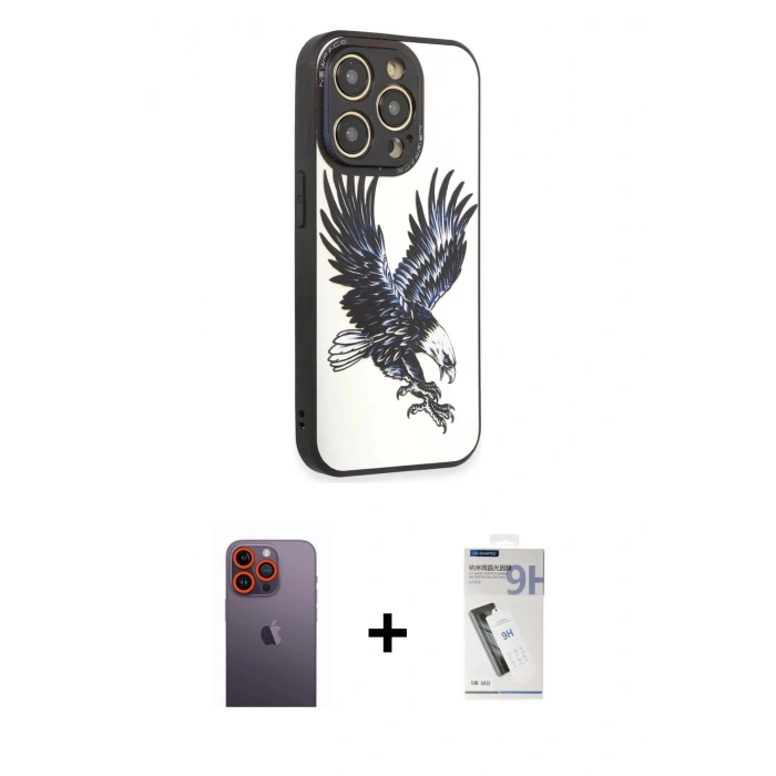 MARSİLYAN™- iPhone 12 Pro Kılıf Odak Klasik Serisi - Şeffaf Uv Polymer Nano Ekran Koruyucu + Neon Fosforlu Kamera Lens - TU