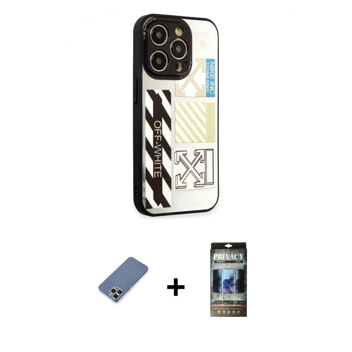 MARSİLYAN™- iPhone 12 Pro Kılıf Odak Klasik Serisi - Siyah 34D Hayalet Izgaralı Cam + Metal Kamera Lens Koruma Cam - AKYL