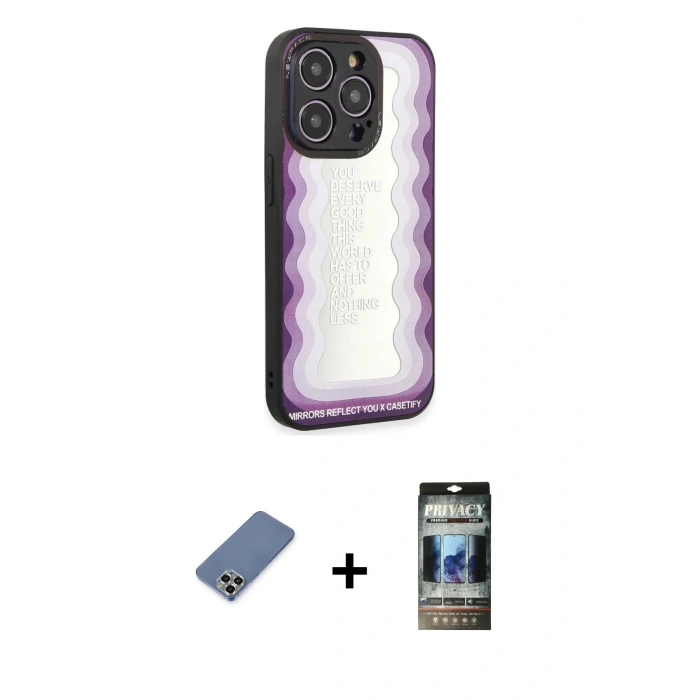 MARSİLYAN™- iPhone 12 Pro Kılıf Odak Klasik Serisi - Siyah 34D Hayalet Izgaralı Cam + Metal Kamera Lens Koruma Cam - AKYL
