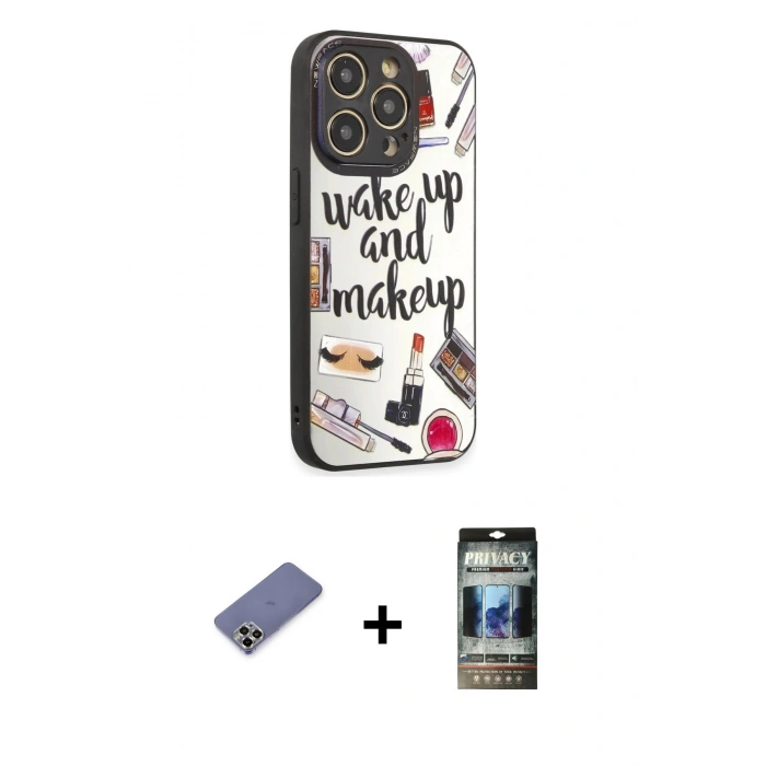 MARSİLYAN™- iPhone 12 Pro Kılıf Odak Klasik Serisi - Siyah 34D Hayalet Izgaralı Cam + Metal Kamera Lens Koruma Cam - GD