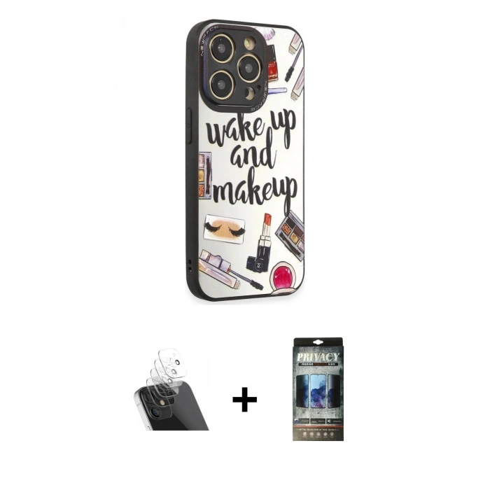 MARSİLYAN™- iPhone 12 Pro Kılıf Odak Klasik Serisi - Siyah 34D Hayalet Izgaralı Cam + Kamera Lens Koruma Cam - SF