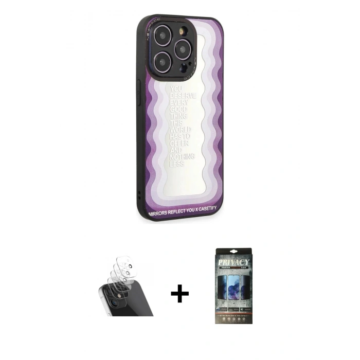 MARSİLYAN™- iPhone 12 Pro Kılıf Odak Klasik Serisi - Siyah 34D Hayalet Izgaralı Cam + Kamera Lens Koruma Cam - SF