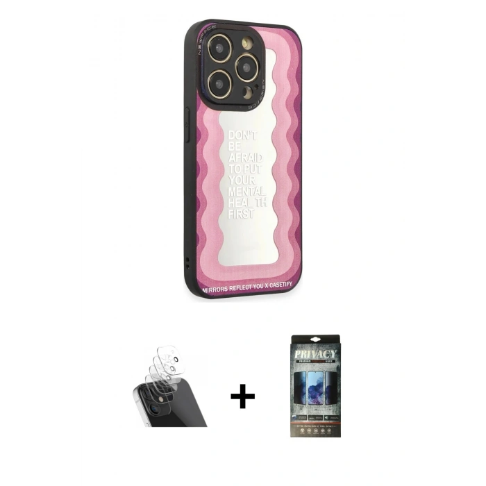 MARSİLYAN™- iPhone 12 Pro Kılıf Odak Klasik Serisi - Siyah 34D Hayalet Izgaralı Cam + Kamera Lens Koruma Cam - SF