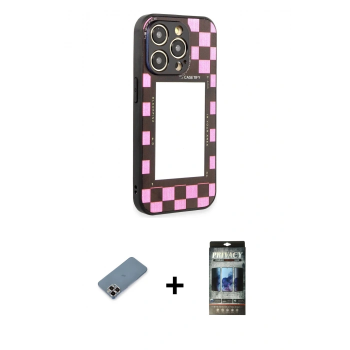 MARSİLYAN™- iPhone 12 Pro Kılıf Odak Klasik Serisi - Siyah 34D Hayalet Izgaralı Cam + Metal Kamera Lens Koruma Cam - MR