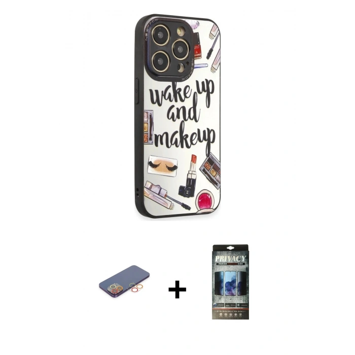 MARSİLYAN™- iPhone 12 Pro Kılıf Odak Klasik Serisi - Siyah 34D Hayalet Izgaralı Cam + Renkli Kamera Lens Koruma Cam - TU