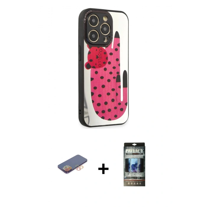 MARSİLYAN™- iPhone 12 Pro Kılıf Odak Klasik Serisi - Siyah 34D Hayalet Izgaralı Cam + Renkli Kamera Lens Koruma Cam - TU