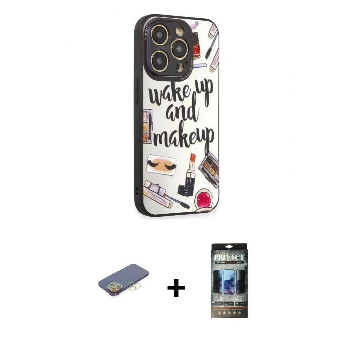 MARSİLYAN™- iPhone 12 Pro Kılıf Odak Klasik Serisi - Siyah 34D Hayalet Izgaralı Cam + Renkli Kamera Lens Koruma Cam - SI