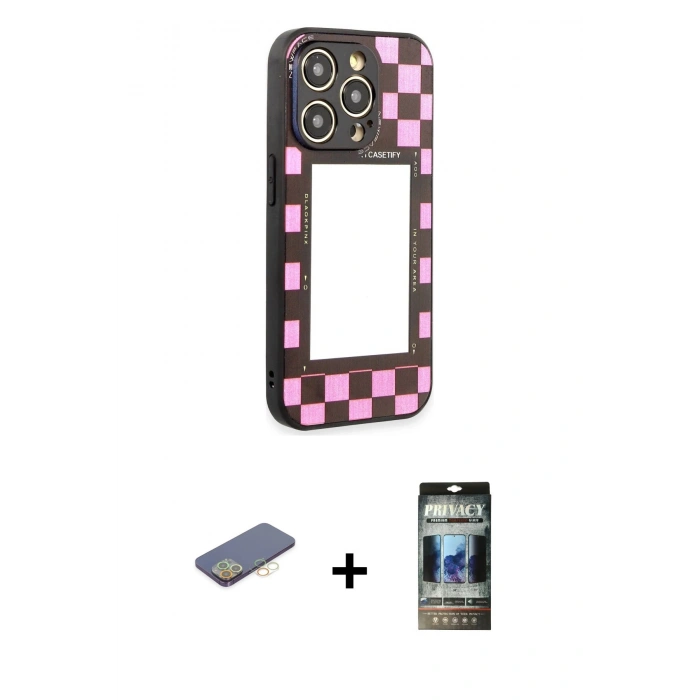 MARSİLYAN™- iPhone 12 Pro Kılıf Odak Klasik Serisi - Siyah 34D Hayalet Izgaralı Cam + Renkli Kamera Lens Koruma Cam - SI