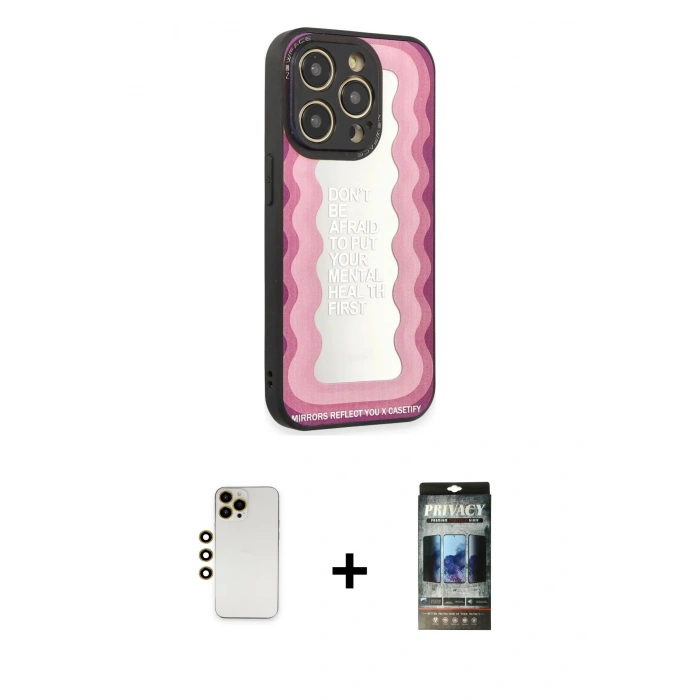 MARSİLYAN™- iPhone 12 Pro Kılıf Odak Klasik Serisi - Siyah 34D Hayalet Izgaralı Cam + Shine Kamera Lens - GD