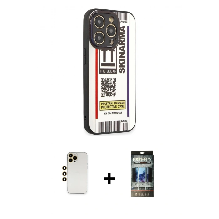 MARSİLYAN™- iPhone 12 Pro Kılıf Odak Klasik Serisi - Siyah 34D Hayalet Izgaralı Cam + Shine Kamera Lens - GD