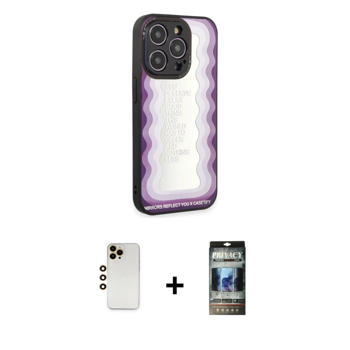 MARSİLYAN™- iPhone 12 Pro Kılıf Odak Klasik Serisi - Siyah 34D Hayalet Izgaralı Cam + Shine Kamera Lens - GD