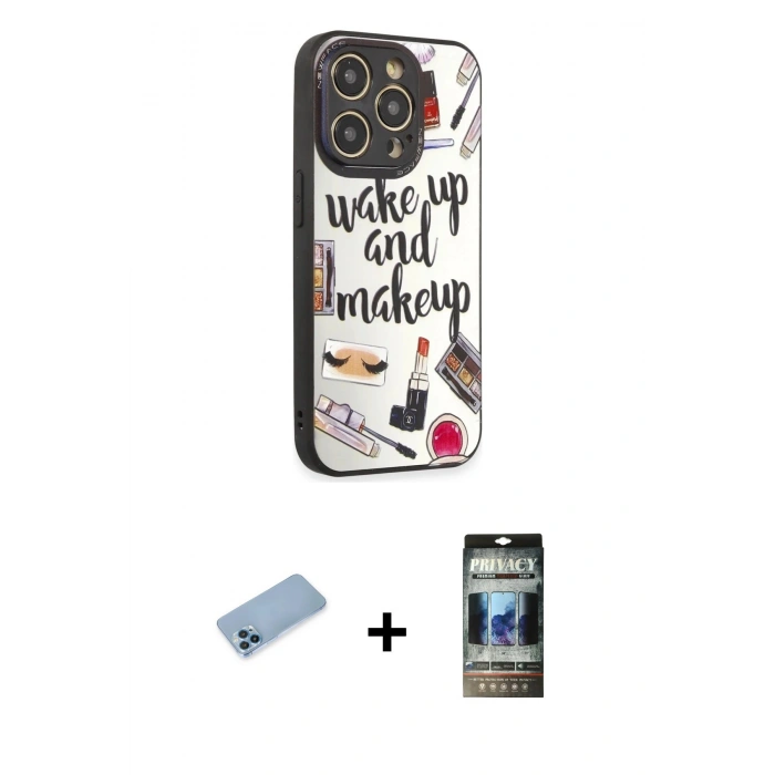 MARSİLYAN™- iPhone 12 Pro Kılıf Odak Klasik Serisi - Siyah 34D Hayalet Izgaralı Cam + Shine Kamera Lens Koruma Cam - MI