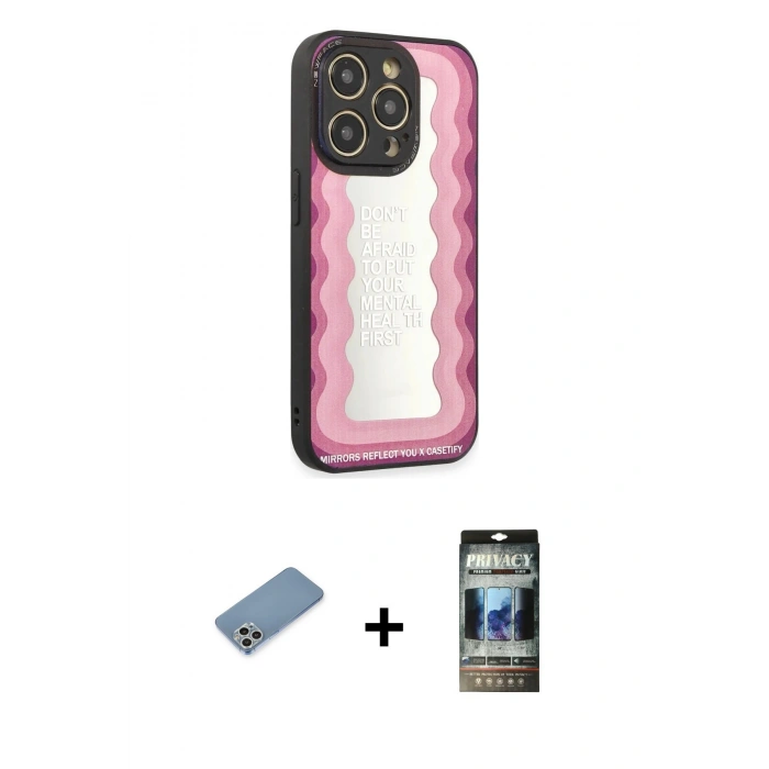 MARSİLYAN™- iPhone 12 Pro Kılıf Odak Klasik Serisi - Siyah 34D Hayalet Izgaralı Cam + Shine Kamera Lens Koruma Cam - GS