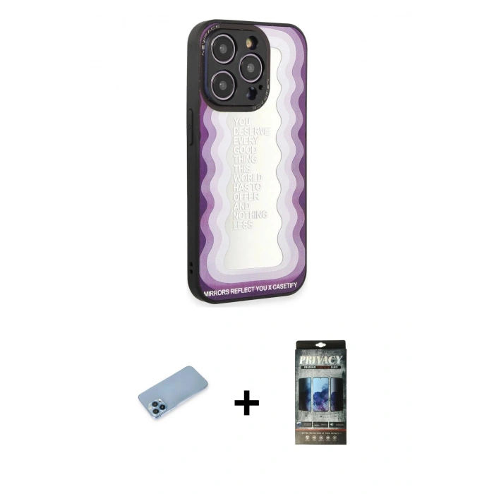 MARSİLYAN™- iPhone 12 Pro Kılıf Odak Klasik Serisi - Siyah 34D Hayalet Izgaralı Cam + Shine Kamera Lens Koruma Cam - MI