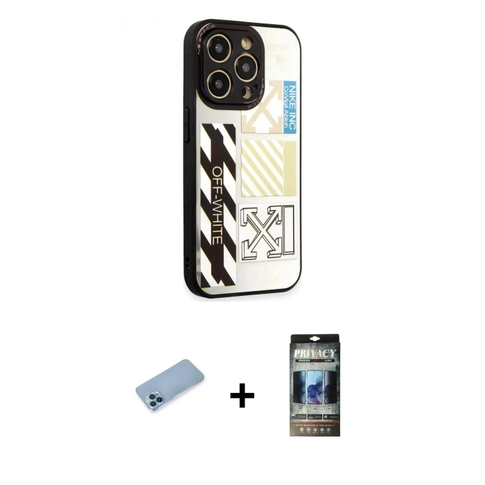 MARSİLYAN™- iPhone 12 Pro Kılıf Odak Klasik Serisi - Siyah 34D Hayalet Izgaralı Cam + Shine Kamera Lens Koruma Cam - MI